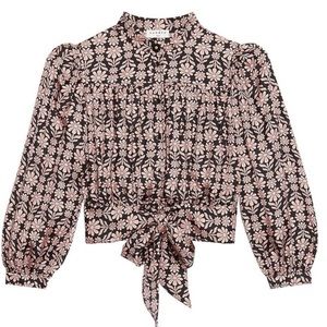 NWT Sandro Helia cropped floral silk shirt